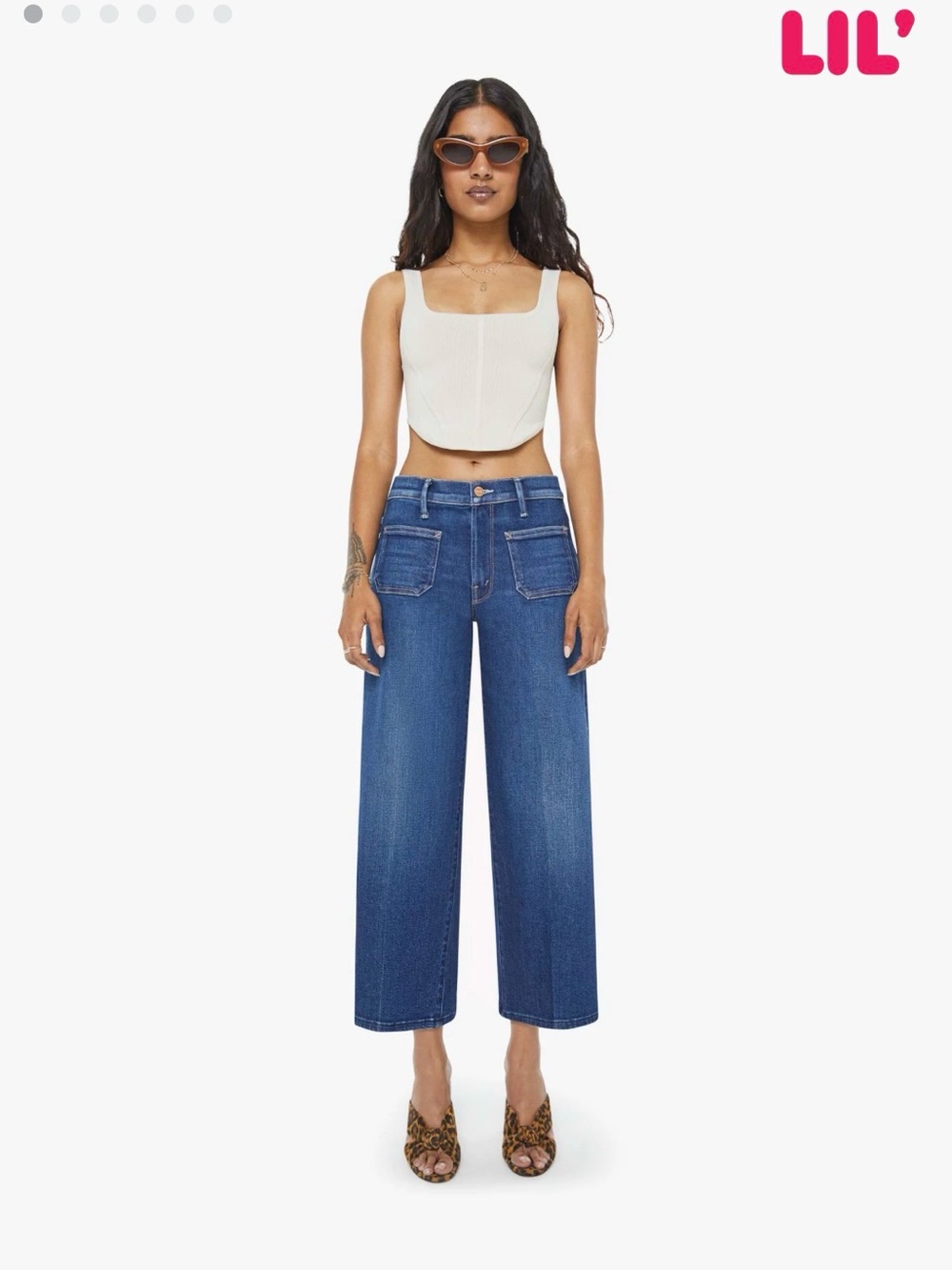 MOTHER Lil Patch Pocket Mid Rise Maven Ankle Wide Leg Jeans in Cocktail Hour 23 - Picture 1 of 12
